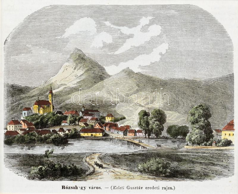 cca 1860 Rózsahegy. Felvidék. Színezett fametszet Paszpartuban 16x13 cm