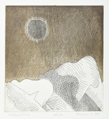 Deim Pál (1932-2016): Holdfogyotkazás, 1994. Rézkarc, papír, jelzett, számozott: 29/40. 17×16 cm. / etching on paper, signed, numbered: 29/40