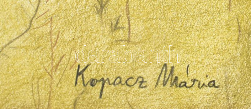 Kopacz Mária (1941-): Kilátás a régi kertre (cím nélkül). Ceruza, papír, jelezve jobbra lent. 45x64 cm. - Image 2