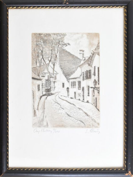 Almásy László (1926-): Szentendre. Rézkarc, papír, jelzett, számozott (48/295), üvegezett keretben, 19,5×14,5 cm