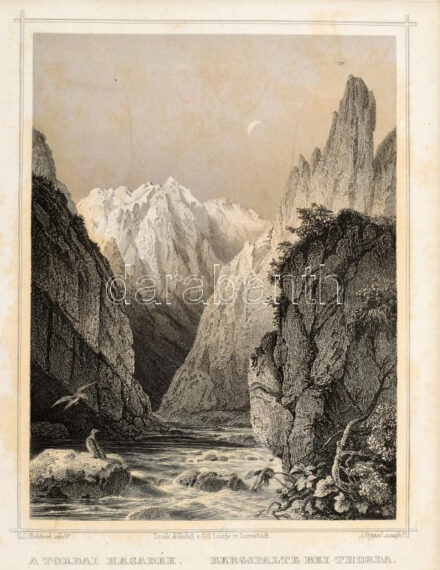 cca 1850 Ludwig Rohbock (1820-1883) - J(ohann) Poppel (1807-1882): A tordai hasadék. Bergspalte bei Thorda, Darmstadt, G. G. Lange, acélmetszet, papír, jelzett a metszeten, paszpartuban, foltos, 16x12 cm,