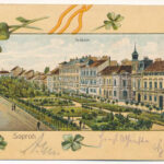 1911 Sopron, Deák tér. Kummert Lajos 260. Szecessziós dombornyomott litho / Art Nouveau, embossed litho (ázott / wet damage)