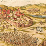 cca 1602-1620 Tergovistye 1595. évi ostroma, színezett rézmetszet, papír, Hieronymus Ortelius 'Chronologia oder historische Beschreibung' című munkájából, , 265x165 mm Paszpartuban // cca 1602-1620 The 1595 siege of Târgoviste, copper - Image 2