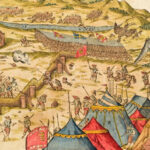 cca 1602-1620 Tergovistye 1595. évi ostroma, színezett rézmetszet, papír, Hieronymus Ortelius 'Chronologia oder historische Beschreibung' című munkájából, , 265x165 mm Paszpartuban // cca 1602-1620 The 1595 siege of Târgoviste, copper - Image 3