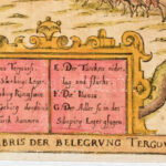cca 1602-1620 Tergovistye 1595. évi ostroma, színezett rézmetszet, papír, Hieronymus Ortelius 'Chronologia oder historische Beschreibung' című munkájából, , 265x165 mm Paszpartuban // cca 1602-1620 The 1595 siege of Târgoviste, copper - Image 4
