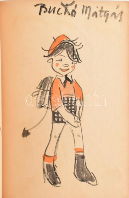 1941 Róna Emy (1904-1988): Vázlatfüzet, kb. 200 oldalnyi színes fekete-fehér rajz, sok szöveggel, ami bemutatja munkamódszerét. Vegyes technika, papír, jó állapotban, 20×13,5 cm