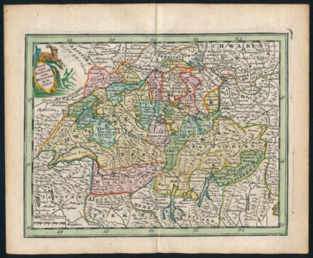 1728 Novissima Federatorum Helvetiqrum Tabula. Svájc térképe. Színezett rézmetszet, / Map Of Switzerland 190x145 mm