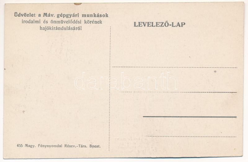 Vác, 100 év múlva majd így rándulunk a váci Pokol csárdához. Üdvözlet a MÁV gépgyári munkások irodalmi és önművelődési körének hajókirándulásáról - a jövőben montázs / in the future montage - Image 2