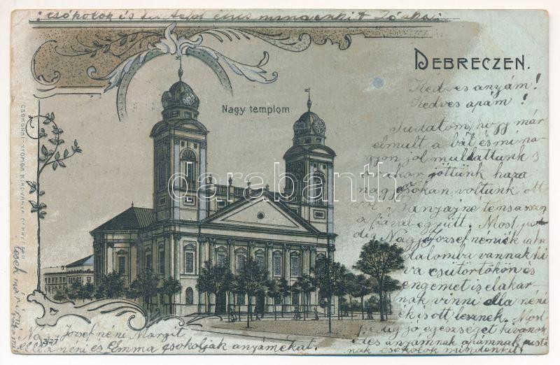 1902 Debrecen, Nagy templom este. Csokonai nyomda kiadványa 1327. Art Nouveau, floral, litho (Rb)