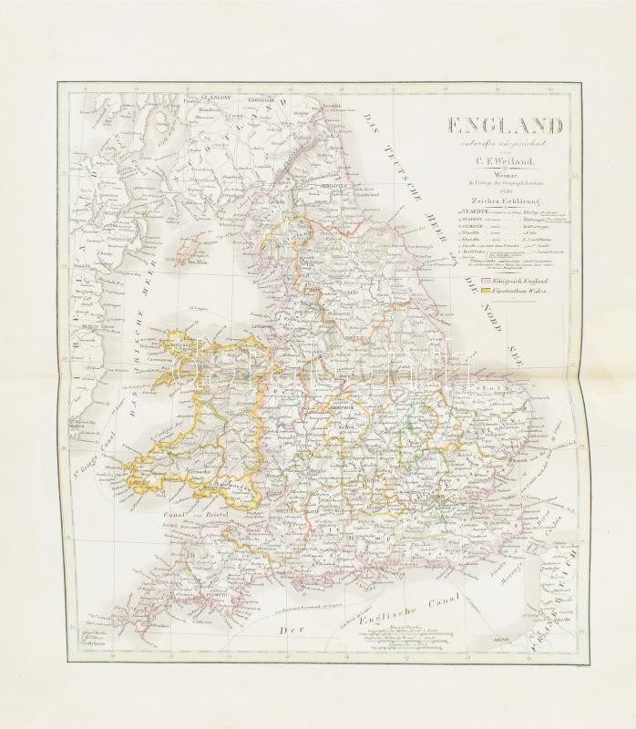 1836 C. F. Weiland: England - Anglia térképe. Nagyméretű, acélmetszet. / Large map etched map. metszet: 30,5x33 cm