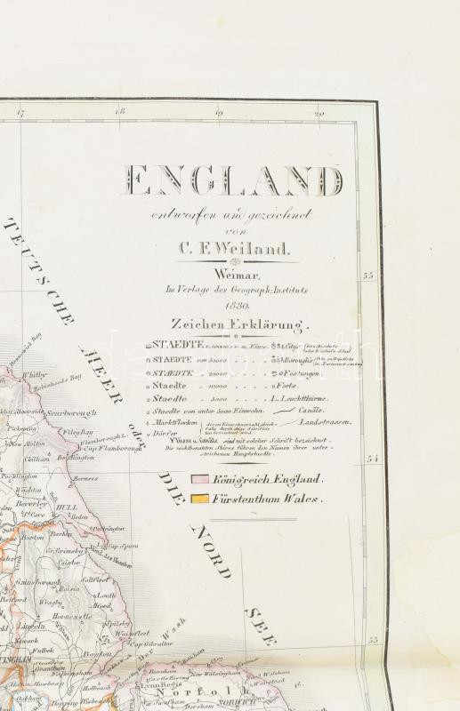 1836 C. F. Weiland: England - Anglia térképe. Nagyméretű, acélmetszet. / Large map etched map. metszet: 30,5x33 cm - Image 2