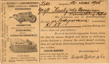 1905 Szeged, Reitzer Lipót zsidó kereskedő áruinak és üzletének korai reklámlapja. Judaika / Leopold Reitzer & Co. (Szegedin) / early shop advertising postcard of Leopold Reitzer, Jewish merchant from Szeged. Judaica (EB)