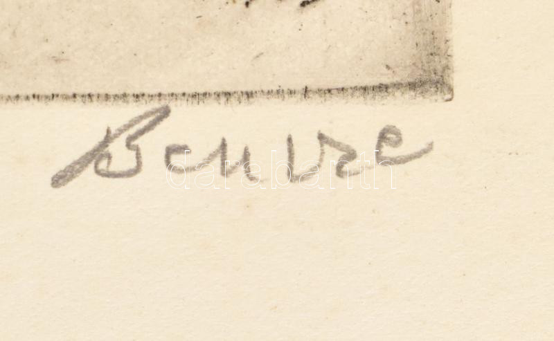 Bencze László (1907-1992): Erdei táj (cím nélkül). Rézkarc, papír, jelzett, Bencze László autográf ajándékozási soraival, 29x19,5 cm - Image 2