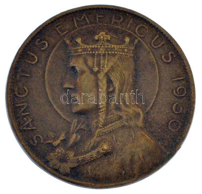 Zsákodi Csiszér János (1883-1953) 1930. 'Sanctus Emericus' Szent Imrét ábrázoló egyoldalas bronz jelvény, hátoldalán 'LUDVIG BP' gyártói jelzéssel (30mm) T:1- patina