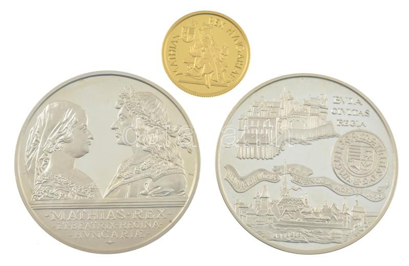 1990. 500Ft Ag 'Mátyás király / Beatrix' + 500Ft Ag 'Mátyás király - Buda' + 5000Ft Au 'Mátyás király' (7,01g/0.986) tanúsítvánnyal, dísztokban T:PP / Hungary 1990. 500 Forint Ag 'King Matthias / Beatrix' + 500 Forint Ag 'King Matthias - Image 2