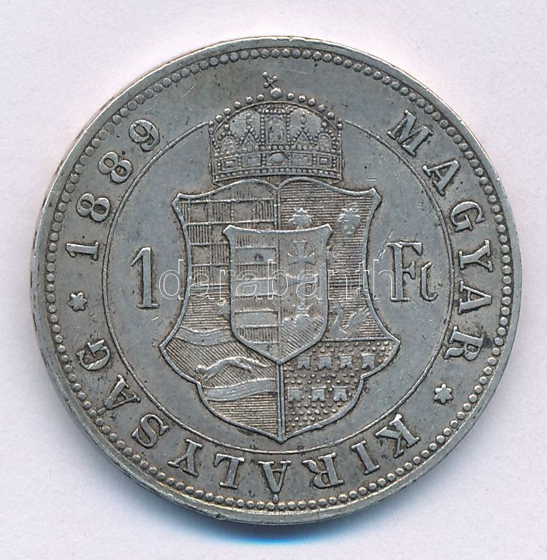 1889KB 1Ft Ag 'Ferenc József / Barokk címer' T:XF,VF patina Hungary 1889KB 1 Forint Ag 'Franz Joseph' C:XF,VF patina Adamo M15 - Image 2