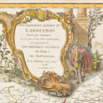 1752 Gouvernement General du Languedoc divise par Dioceses, avec les pays voisins de la Catalogne, qui comprennent les Gouvernemens Generaux de Foix et de Rousillon. Robert de Vaugondy, Gilles, (1688-1766) . Színezett rézmetszetű térkép / - Image 3