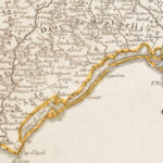 1752 Gouvernement General du Languedoc divise par Dioceses, avec les pays voisins de la Catalogne, qui comprennent les Gouvernemens Generaux de Foix et de Rousillon. Robert de Vaugondy, Gilles, (1688-1766) . Színezett rézmetszetű térkép / - Image 4