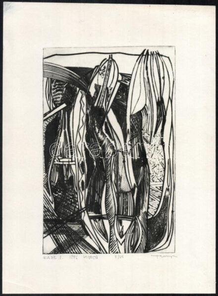 Tellinger István (1940-2008): Káosz II. Hidegtű, papír, jelzett, számozott: II/VII. 25,5x16 cm