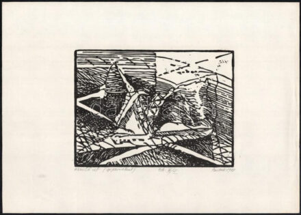 Butak András (1948-2021): Kerülő út, 1988. Gipszmetszet, papír, jelzett, művészpéldány EA VI./XI. számozással. 14x18,5 cm.