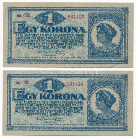 1920. 1K (2x) sorszámkövetők T:AU,XF hajtatlanok Adamo K4