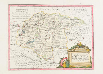 1789 Reilly, Franz Johann Joseph von (1766-1820): das Koenigreich Ungarn in seine zehen Gebiethe und alle Gespannshaften abgetheilt. A Magyar Királyság színezett rézmetszetű térképe. Szép állapot / Colored engraved map 300x227 mm
