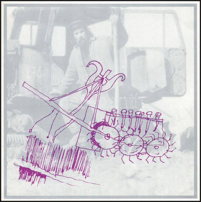 Bukta Imre (1952-): Önarckép (cím nélkül), 1979. Szitanyomat, papír, jelzés nélkül. Lap tetején német nyelvű életrajzzal. 1979 Stadtgalerie, Wels, Ausztriában rendezett kiállításhoz készült mappából (Bukta Imre, Farkas Ádám, - Image 2