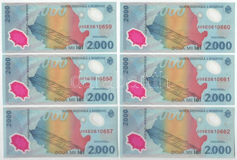 Románia 1999. 2000L 'Napfogyatkozás' (9x) sorszámkövetők két részletben T:UNC,AU az egyiken apró folt Romania 1999. 2000 Lei 'Solar eclipse' (9x) consecutive serials in two parts C:UNC,AU small spot on one Krause P#111 - Image 2