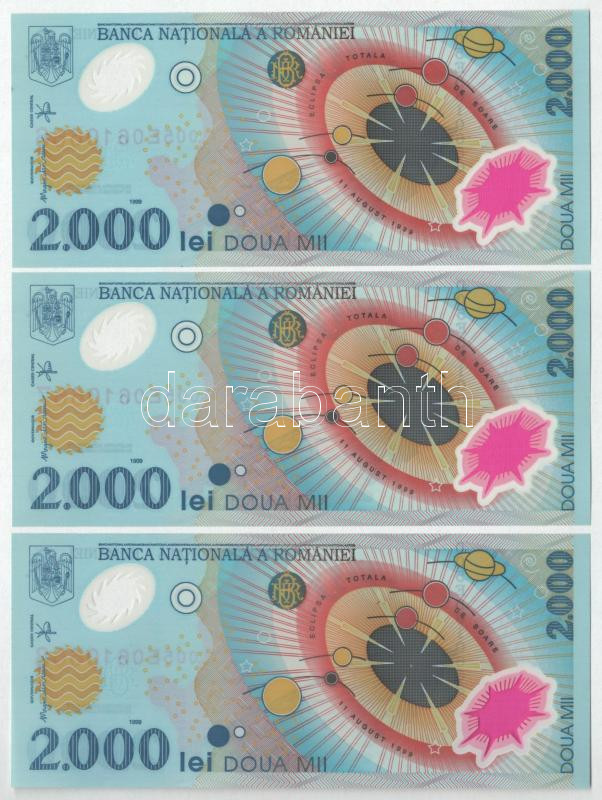 Románia 1999. 2000L 'Napfogyatkozás' (9x) sorszámkövetők két részletben T:UNC,AU az egyiken apró folt Romania 1999. 2000 Lei 'Solar eclipse' (9x) consecutive serials in two parts C:UNC,AU small spot on one Krause P#111 - Image 3