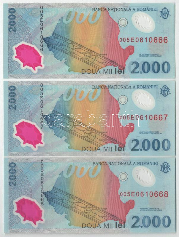 Románia 1999. 2000L 'Napfogyatkozás' (9x) sorszámkövetők két részletben T:UNC,AU az egyiken apró folt Romania 1999. 2000 Lei 'Solar eclipse' (9x) consecutive serials in two parts C:UNC,AU small spot on one Krause P#111 - Image 4