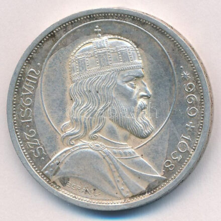 1938. 5P Ag 'Szent István' T:XF patina Adamo P8.1