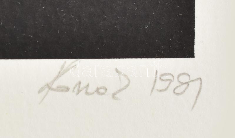 Konok Tamás (1930-2020): Kompozíció. Szitanyomat, papír, jelzett. Sorszámozott 26/40. 28×28 cm - Image 4