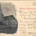 1899 (Vorläufer) Szerencs, Rákóczy templom + 'M.SZIGET-MISKOLCZ-BUDAPEST 34. SZ.' vasúti mozgóposta (EK)