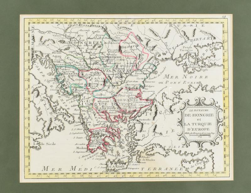 1783 Le Royaume de Hongrie et la Turquie d'Europe L. J. Mondhare in Paris, 1783. Színezett rézmetszet. Paszpartuban / Hungary and the European Turkey . Orig. copper-engraving after J. B. Nolin's map of the region. 260x205 mm