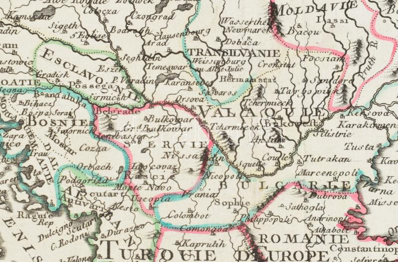 1783 Le Royaume de Hongrie et la Turquie d'Europe L. J. Mondhare in Paris, 1783. Színezett rézmetszet. Paszpartuban / Hungary and the European Turkey . Orig. copper-engraving after J. B. Nolin's map of the region. 260x205 mm - Image 3
