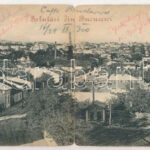 1900 Bucharest, Bukarest, Bucuresti, Bucuresci; 2-tiled folding panoramacard. Römmler & Jonas (torn at fold)