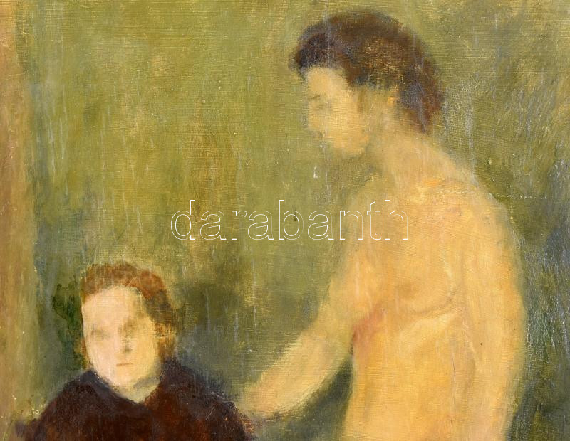 Szenes Zsuzsa, Erdély Miklósné (1931-2001): Aktmodell, 1953. Olaj, falemez, jelzett, fakeretben, 65×55,5 cm / oil on wood, signed, framed - Image 2