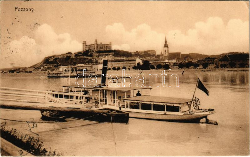 1913 Pozsony, Pressburg, Bratislava; vár, gőzhajó / castle, steamship (EK)