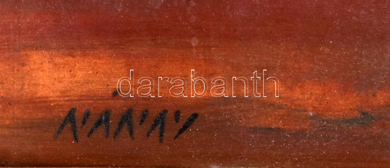 Nánay Szilamér (1952-): Az élet meg nem áll, 1986. Olaj, farost, jelzett, hátoldalán Zichy Galéria címkéjével és a művész saját címkéjén autográf felirattal. Díszes, sérült fa keretben, 45×75 cm - Image 3