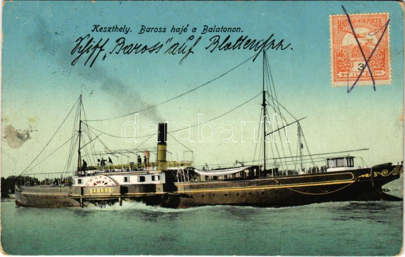 1916 Keszthely, 'BAROSS' gőzös (kopott sarkak / worn corners)