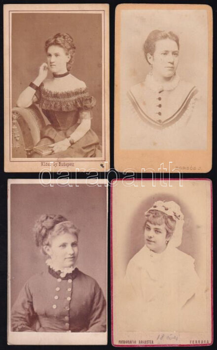 cca 1875 Női portrék, 4 db kerményhátú fotó, 10,5×6,5 cm