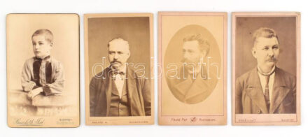 cca 1870-1890 Férfi és fiú portrék, 4 db keményhátú fotó, sérülésekkel, 10,5×6,5 cm