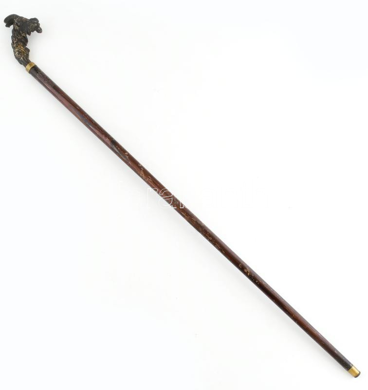 Tőrös bot bronz kosfejjel. XIX. sz. 90 cm