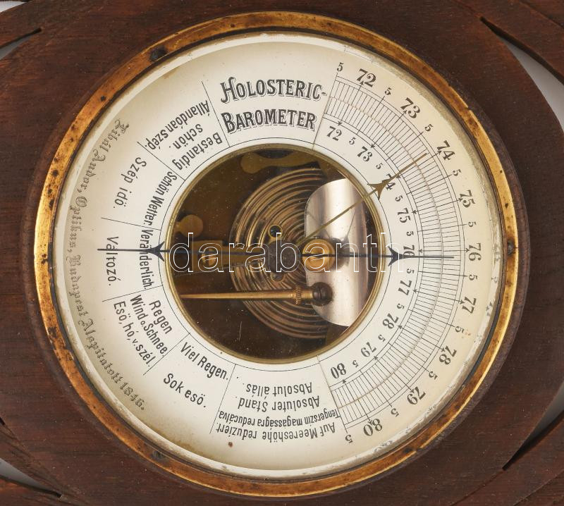 Szecessziós függőleges barométer Holosteric barometer és hőmérő cca 1900 55 cm - Image 2