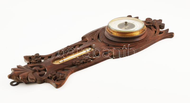 Szecessziós függőleges barométer Holosteric barometer és hőmérő cca 1900 55 cm - Image 3