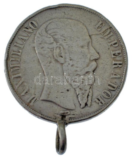 Mexikó 1866Mo 1P Ag 'Miksa' (26,70g) T:VG füllel, forrasztásnyom Mexico 1866Mo 1 Peso 'Maximilian' (26,70g) C:VG with ear, soldering trace Krause KM#388