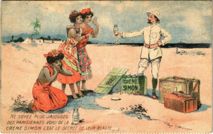 Ne soyez plus jalouses des Parisiennes voici de la Creme Simon c'est le secret de leur beaute / French cold cream advertisement card (EK)