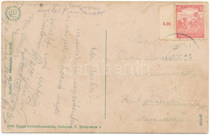 1917 Vámospércsi viselet, magyar folklór. Vasúti levelezőlapárusítás 1916. Erdélyi udvari fényképész felvétele / Hungarian folklore from Vámospércs (EK) - Image 2