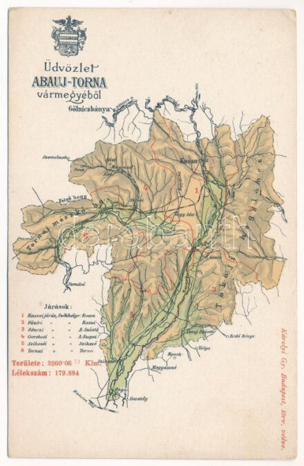 Abaúj-Torna vármegye térképe. Kiadja Károlyi Gy. / Map of Abovsko-turnianska county (EK)