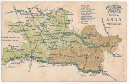 Arad vármegye térképe. Kiadja Károlyi Gy. / Map of Arad (fa)